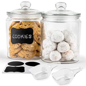 kook glass kitchen jars, food & cookie storage containers for pantry, bathroom apothecary canisters, dishwasher safe, with chalk and labels, 1/2 gallon, set of 2