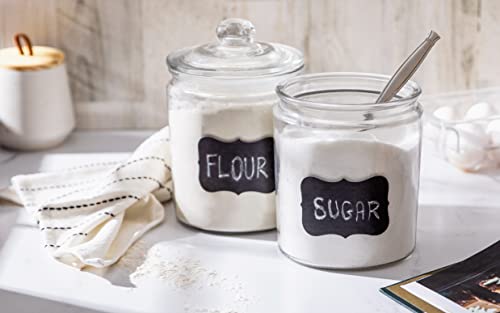 KooK Glass Kitchen Jars, Food & Cookie Storage Containers for Pantry, Bathroom Apothecary Canisters, Dishwasher Safe, with Chalk and Labels, 1/2 Gallon, Set of 2