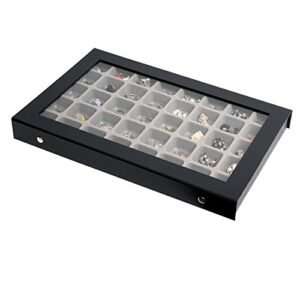JackCubeDesign 40 Compartments Jewelry Display Tray Showcase Organizer Storage Box Slots Holder for Earring, Ring with Acrylic Cover(Black, 16.97 x 9.7 x 1.65 inches) – :MK333A