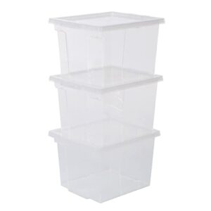 iris ohyama set of 3, storage box, 13 l, with lid, stackable, garage, bedroom, living room - useful storage box usb-sp - transparent