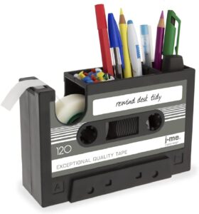 cassette tape dispenser pen holder vase pencil pot stationery desk tidy container office stationery supplier gift (black)