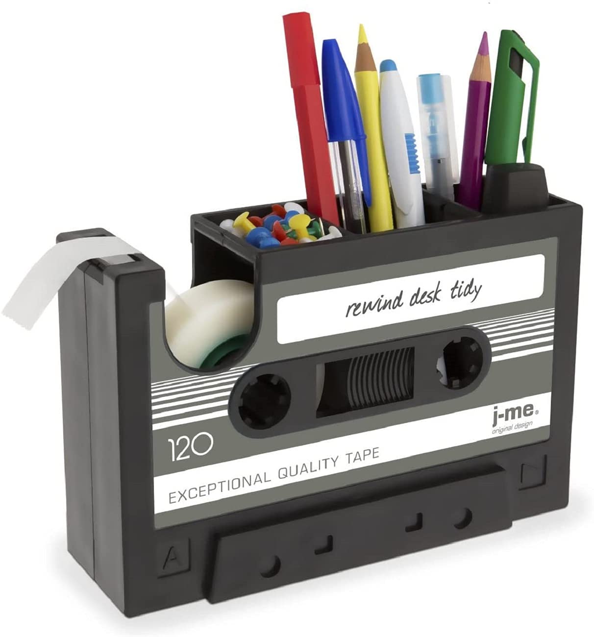 Cassette Tape Dispenser Pen Holder Vase Pencil Pot Stationery Desk Tidy Container Office Stationery Supplier Gift (Black)