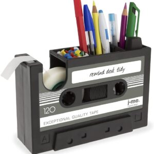 Cassette Tape Dispenser Pen Holder Vase Pencil Pot Stationery Desk Tidy Container Office Stationery Supplier Gift (Black)