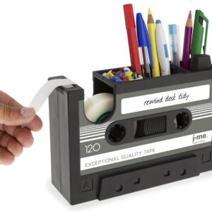 Cassette Tape Dispenser Pen Holder Vase Pencil Pot Stationery Desk Tidy Container Office Stationery Supplier Gift (Black)