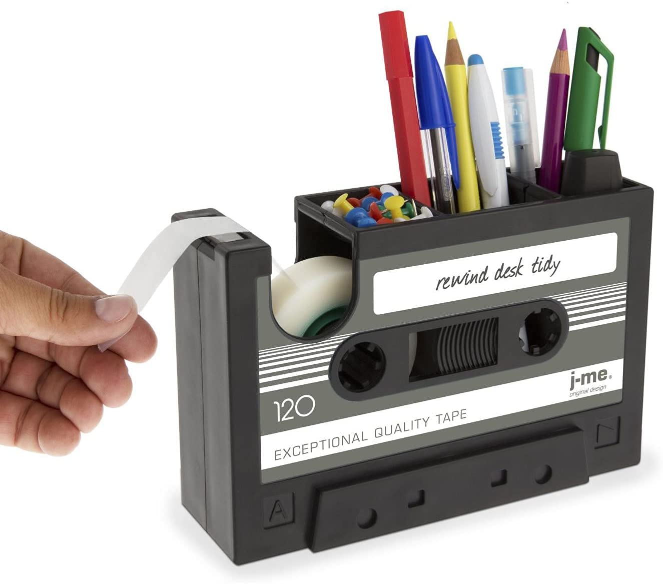 Cassette Tape Dispenser Pen Holder Vase Pencil Pot Stationery Desk Tidy Container Office Stationery Supplier Gift (Black)