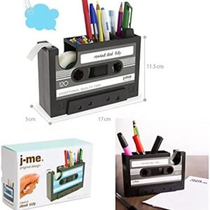 Cassette Tape Dispenser Pen Holder Vase Pencil Pot Stationery Desk Tidy Container Office Stationery Supplier Gift (Black)