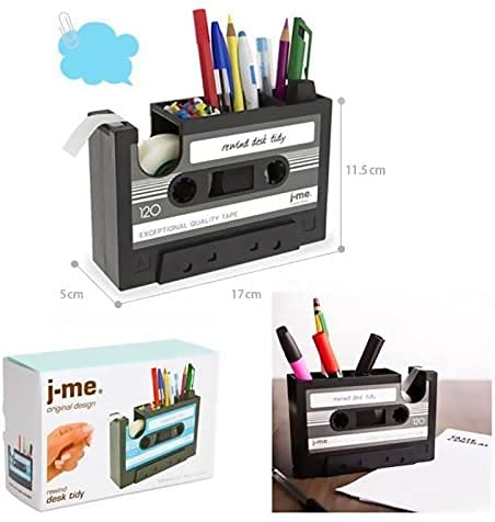 Cassette Tape Dispenser Pen Holder Vase Pencil Pot Stationery Desk Tidy Container Office Stationery Supplier Gift (Black)