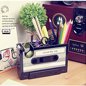 Cassette Tape Dispenser Pen Holder Vase Pencil Pot Stationery Desk Tidy Container Office Stationery Supplier Gift (Black)