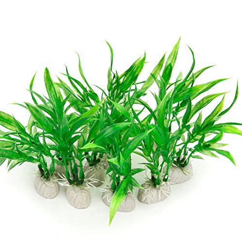 COMSUN 10 Pack Artificial Aquarium Plants, Small Size 4 inch Approximate Height Fish Tank Decorations Home Décor Plastic Green