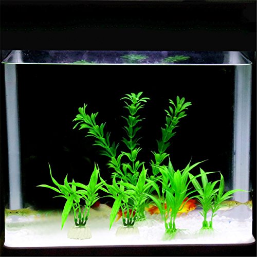 COMSUN 10 Pack Artificial Aquarium Plants, Small Size 4 inch Approximate Height Fish Tank Decorations Home Décor Plastic Green