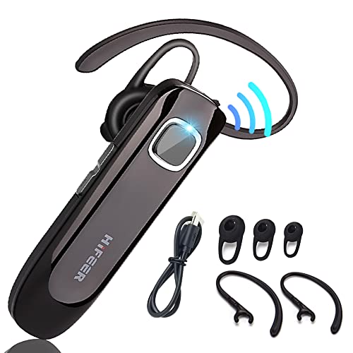 HIFEER Bluetooth Headset V5.0, Wireless Bluetooth Earpiece,Hands-Free with Built-in Mic for Driving/Business/Office,CVC8.0 Noise Cancelling Bluetooth Headphone for iPhone Android Samsung, Black