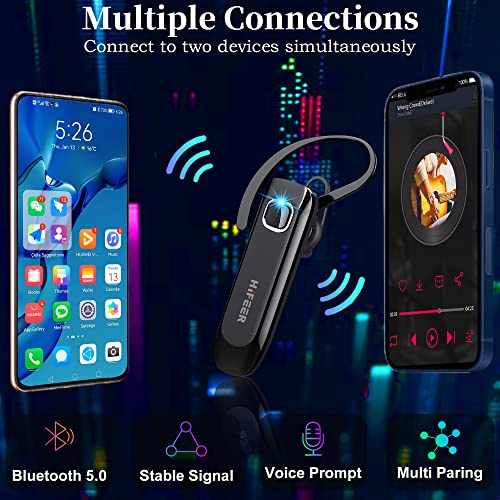 HIFEER Bluetooth Headset V5.0, Wireless Bluetooth Earpiece,Hands-Free with Built-in Mic for Driving/Business/Office,CVC8.0 Noise Cancelling Bluetooth Headphone for iPhone Android Samsung, Black