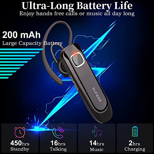 HIFEER Bluetooth Headset V5.0, Wireless Bluetooth Earpiece,Hands-Free with Built-in Mic for Driving/Business/Office,CVC8.0 Noise Cancelling Bluetooth Headphone for iPhone Android Samsung, Black