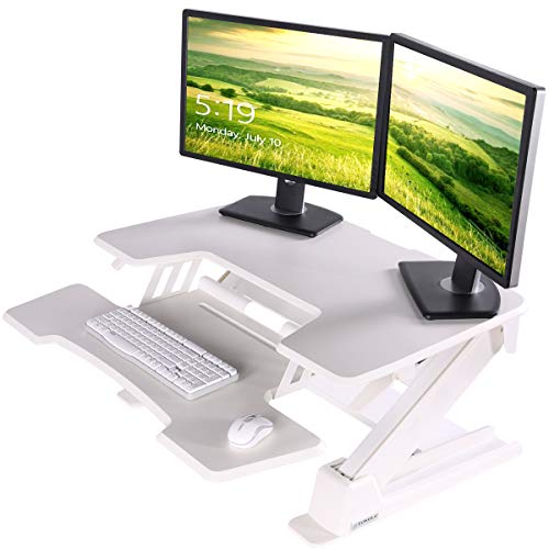 [Upgrade]Eureka Ergonomic V2 Sit To Stand Desk Converter, 36'' Height Adjustable Standing Desk Risers Converters Desktop Stand Computer Workstation Home Office Computer Desk with Keyboard Tray - White