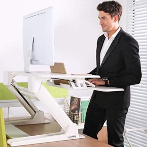 [Upgrade]Eureka Ergonomic V2 Sit To Stand Desk Converter, 36'' Height Adjustable Standing Desk Risers Converters Desktop Stand Computer Workstation Home Office Computer Desk with Keyboard Tray - White