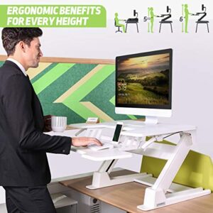 [Upgrade]Eureka Ergonomic V2 Sit To Stand Desk Converter, 36'' Height Adjustable Standing Desk Risers Converters Desktop Stand Computer Workstation Home Office Computer Desk with Keyboard Tray - White