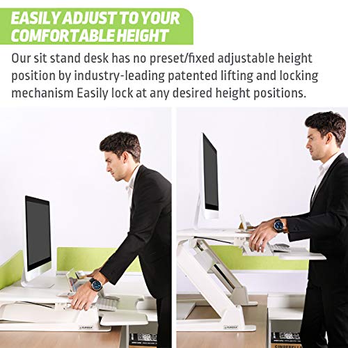 [Upgrade]Eureka Ergonomic V2 Sit To Stand Desk Converter, 36'' Height Adjustable Standing Desk Risers Converters Desktop Stand Computer Workstation Home Office Computer Desk with Keyboard Tray - White