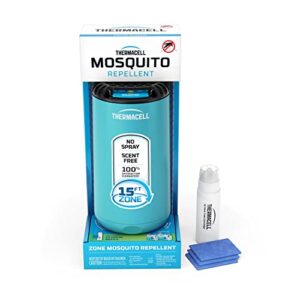 thermacell patio shield mosquito repeller; highly effective mosquito repellent for patio; no candles or flames, deet-free, scent-free, bug spray alternative; includes 12-hour refill