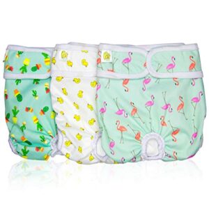 pet magasin reusable washable dog diapers (pack of 3), highly absorbent with strong & flexible velcro (trending, large (16”-24” waist))