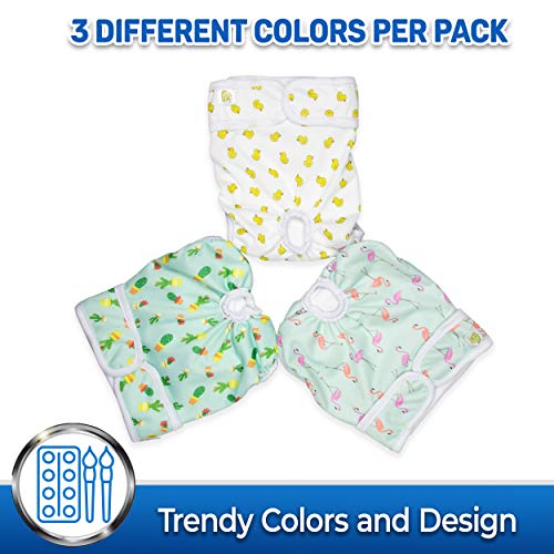 Pet Magasin Reusable Washable Dog Diapers (Pack of 3), Highly Absorbent with Strong & Flexible Velcro (Trending, Large (16”-24” Waist))