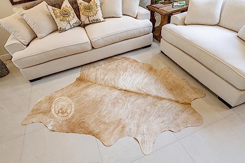 Genuine Exotic Beige Cowhide Rug Large 6 x 6-7 ft. 180 x 210 cm