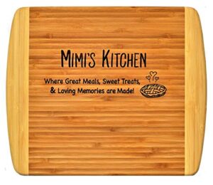 mimi gift - mimi’s kitchen kitchen where great meals sweet treats & loving memories are made - engraved 2-tone bamboo cutting board grandma christmas birthday mother’s day decor & usage (11.5x13.5)
