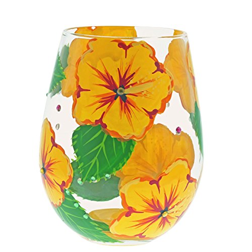 Enesco Designs by Lolita Hibiscus Hand-Painted Artisan Stemless Wine Glass, 1 Count (Pack of 1), Multicolor