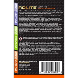 Rolite Ultra Fine Scratch Remover (8 fl. oz.) for Plastic & Acrylic Surfaces Including Marine Strataglass & Eisenglass, Headlights, Aquariums