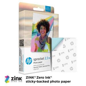 HP Sprocket 2.3 x 3.4" Premium Zink Sticky Back Photo Paper (20 Sheets) Compatible with HP Sprocket Select and Plus Printers.