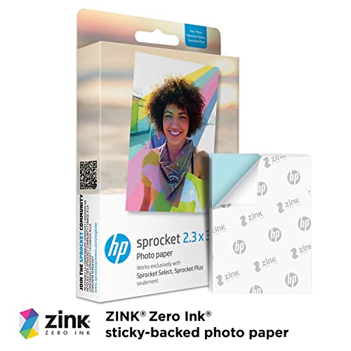 HP Sprocket 2.3 x 3.4" Premium Zink Sticky Back Photo Paper (20 Sheets) Compatible with HP Sprocket Select and Plus Printers.