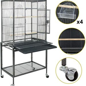 SUPER DEAL 53-Inch Rolling Bird Cage Large Wrought Iron Cage for Cockatiel Sun Conure Parakeet Finch Budgie Lovebird Canary Medium Pet House with Rolling Stand & Storage Shelf