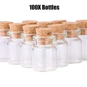 MaxMau 100 Count Small Glass Bottles with Corks,5ml Tiny Vials Clear Mini Jars Wooden Stopper for Art Crafts Storage Party Decoration Wedding Favors