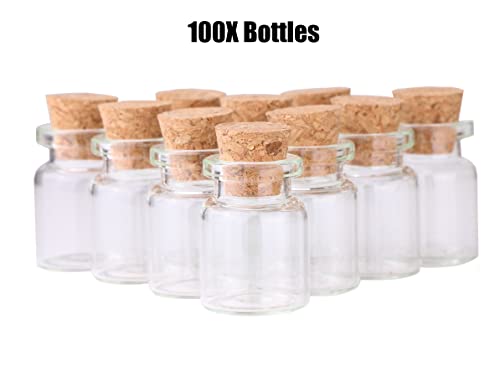 MaxMau 100 Count Small Glass Bottles with Corks,5ml Tiny Vials Clear Mini Jars Wooden Stopper for Art Crafts Storage Party Decoration Wedding Favors