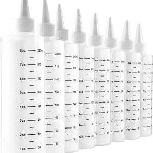 8-Ounce Plastic Squeeze Bottles with Graduated Measurements (8-Pack); Great for Kitchen, Portion Control, Condiments, Cosmetic Use & Crafts