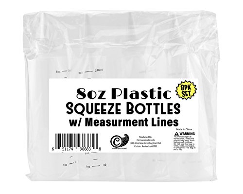 8-Ounce Plastic Squeeze Bottles with Graduated Measurements (8-Pack); Great for Kitchen, Portion Control, Condiments, Cosmetic Use & Crafts