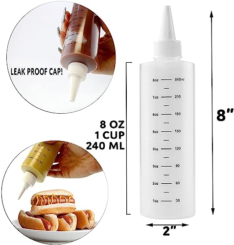 8-Ounce Plastic Squeeze Bottles with Graduated Measurements (8-Pack); Great for Kitchen, Portion Control, Condiments, Cosmetic Use & Crafts