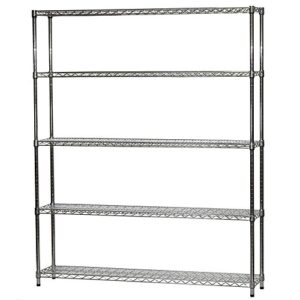 shelving inc. 12" d x 60" w x 54" h chrome wire shelving with 5 tier shelves, weight capacity 800lbs per shelf