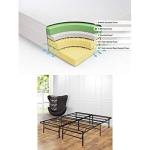 zinus set, cal king 12 inch green tea memory foam mattress and shawn smartbase platform bed frame / mattress foundation