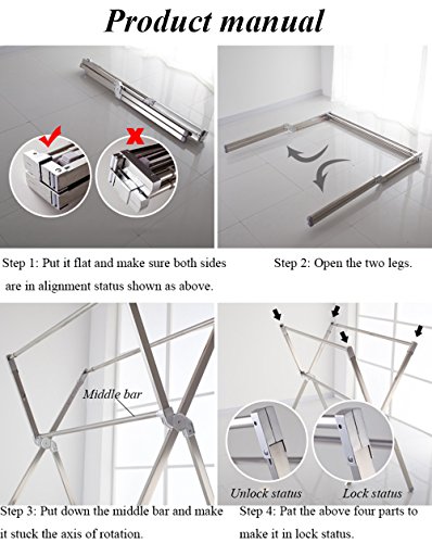 iEllevie Foldable Double Rods Stainless Steel Expandable Clothes Drying Rack 55 to 95 Inch