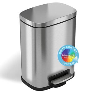 itouchless softstep 1.32 gallon small bathroom stainless steel step trash can, 5 liter pedal bin, removable inner bucket, soft and silent open and close