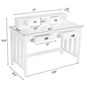 Yaheetech Writing Computer Desk Secretary Desk with Removable Floating Organizer, Workstation Laptop Table Home Office Notebook Desk Organizer with 2 Tier Hutch 4 Drawers, Solid Pine Wood Legs, White