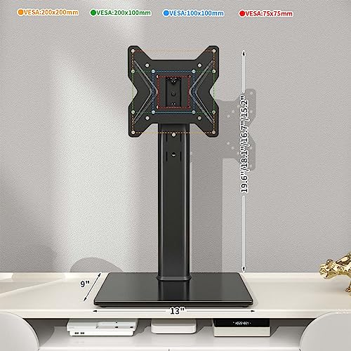 Universal Swivel TV Stand/Base Table Top TV Stand for 19 to 43 inch TVs with 90 Degree Swivel, 4 Level Height Adjustable, Heavy Duty Tempered Glass Base, Holds up to 99LBS HT02B-001