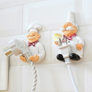 gxhuang pack of 2 cute power plug hook hold cook fat chef wall decor organiser for home, kitchen, garden, garage organizing