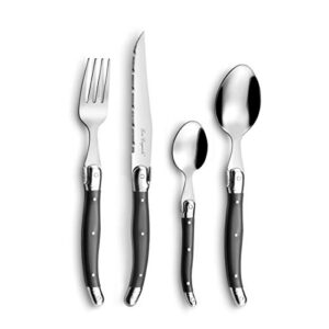 amefa lou laguiole tradition 24pc flatware set, 18/0 stainless steel, anthracite grey