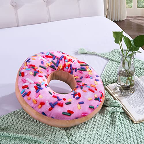 HYSEAS Round Throw Pillow 14 Inch Pink Donut, 3D Digital Print Decorative Comfortable Soft Plush Funny Food Shaped Pillow Light Weight Seat Pad Cushion for Couch, Chair, Floor, Sofa