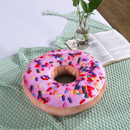 HYSEAS Round Throw Pillow 14 Inch Pink Donut, 3D Digital Print Decorative Comfortable Soft Plush Funny Food Shaped Pillow Light Weight Seat Pad Cushion for Couch, Chair, Floor, Sofa