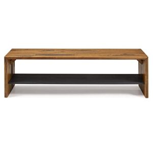 Walker Edison Meg Rustic Solid Wood Two Tier Entryway Bench, 58 Inch, Amber