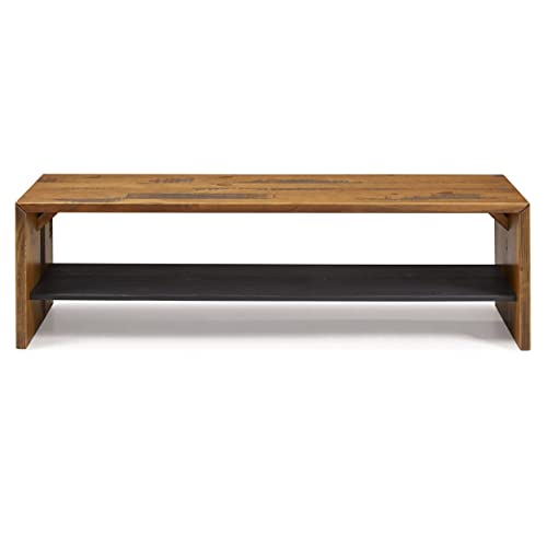 Walker Edison Meg Rustic Solid Wood Two Tier Entryway Bench, 58 Inch, Amber