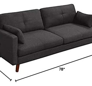 Elle Decor Alix Upholstered Living Room Sofa, Tufted Fabric Couch, Mid-Century Walnut Tapered Footers, 78" Sofa, Charcoal