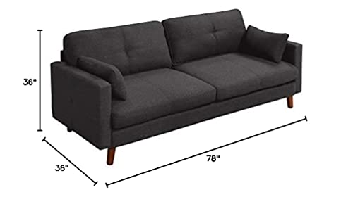 Elle Decor Alix Upholstered Living Room Sofa, Tufted Fabric Couch, Mid-Century Walnut Tapered Footers, 78" Sofa, Charcoal